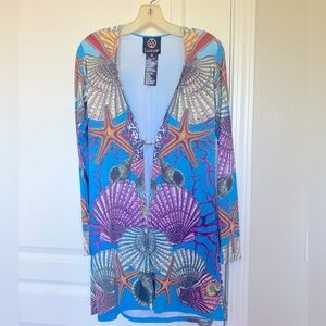 Luxxe one size tropical long sleeve beach cover up.